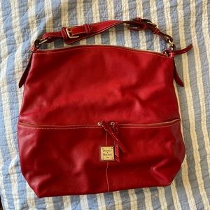 Dooney & Bourke Vintage Dillen Leather Hobo Top Handle Shoulder Bag In Red